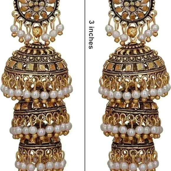 Traditional Ethnic Pearl Jhumka Jhumki Indian Earrings - Picture 4 of 5